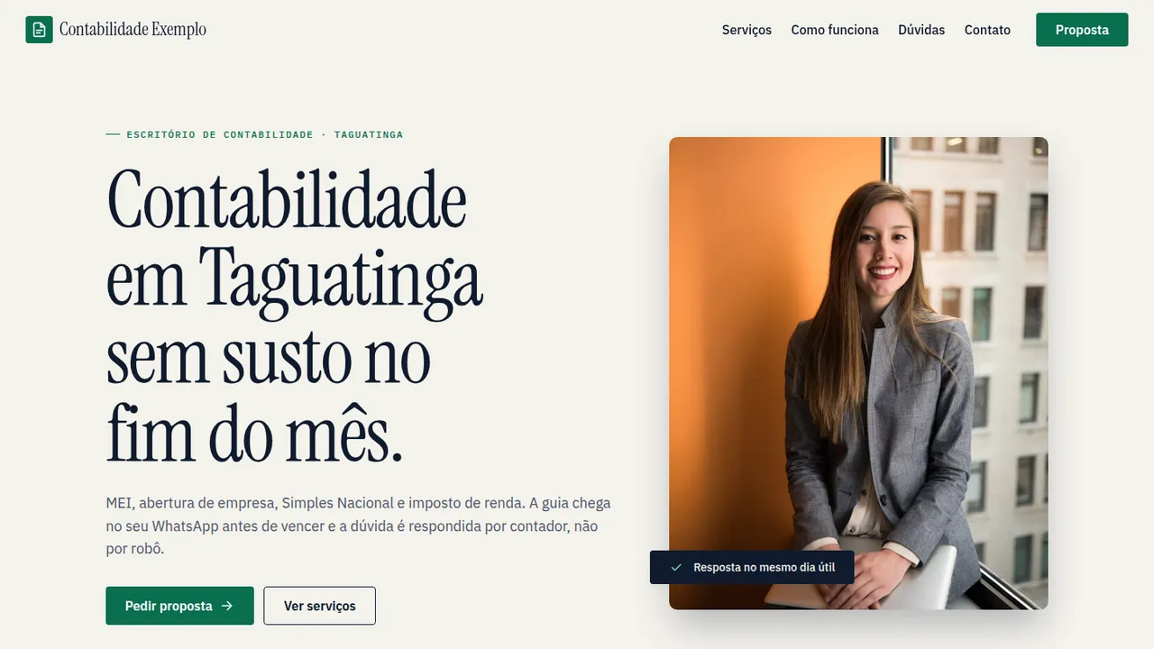 Topo do modelo de site de contabilidade
