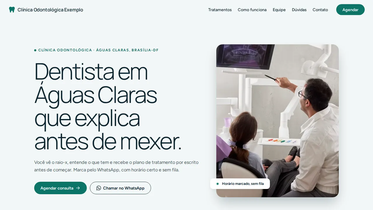 Topo do modelo de site de clínica odontológica