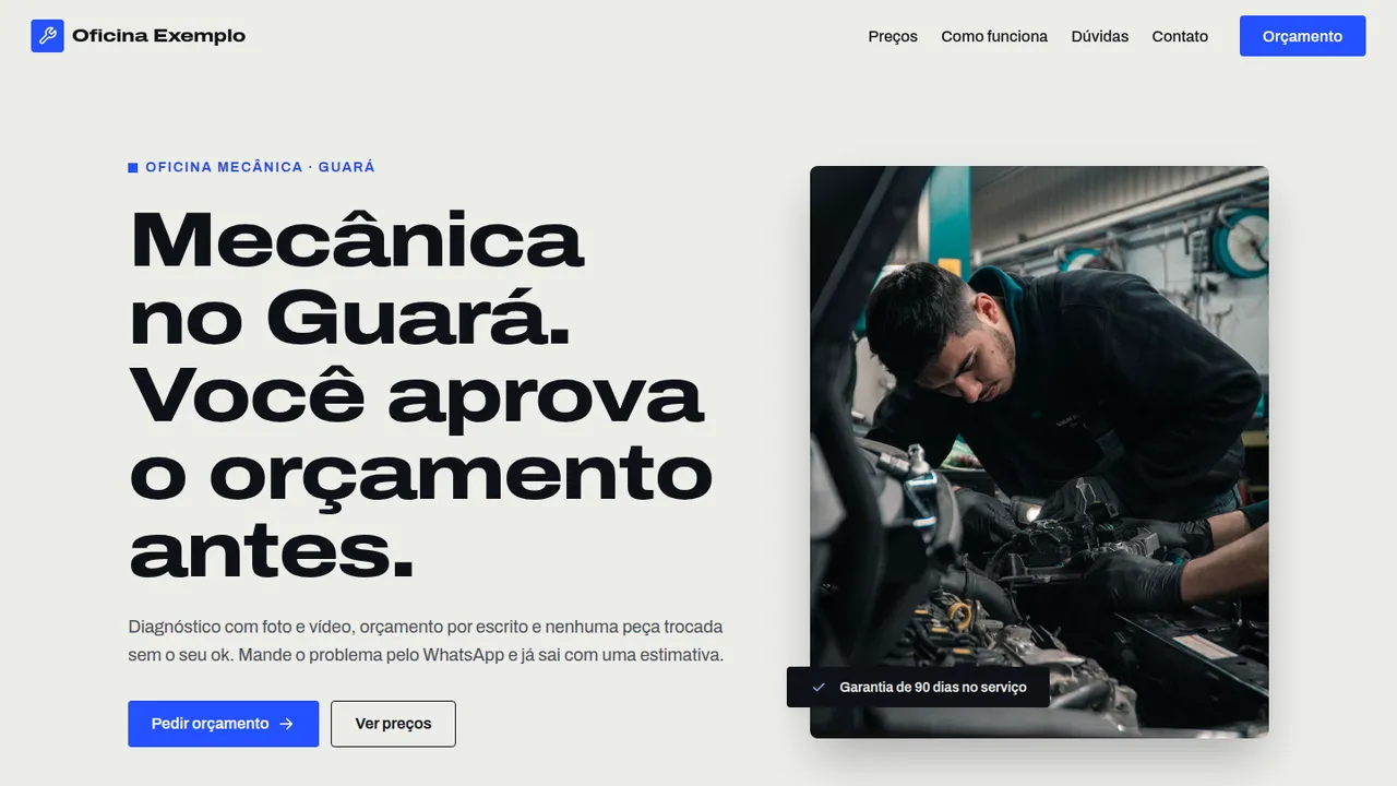Topo do modelo de site de oficina mecânica