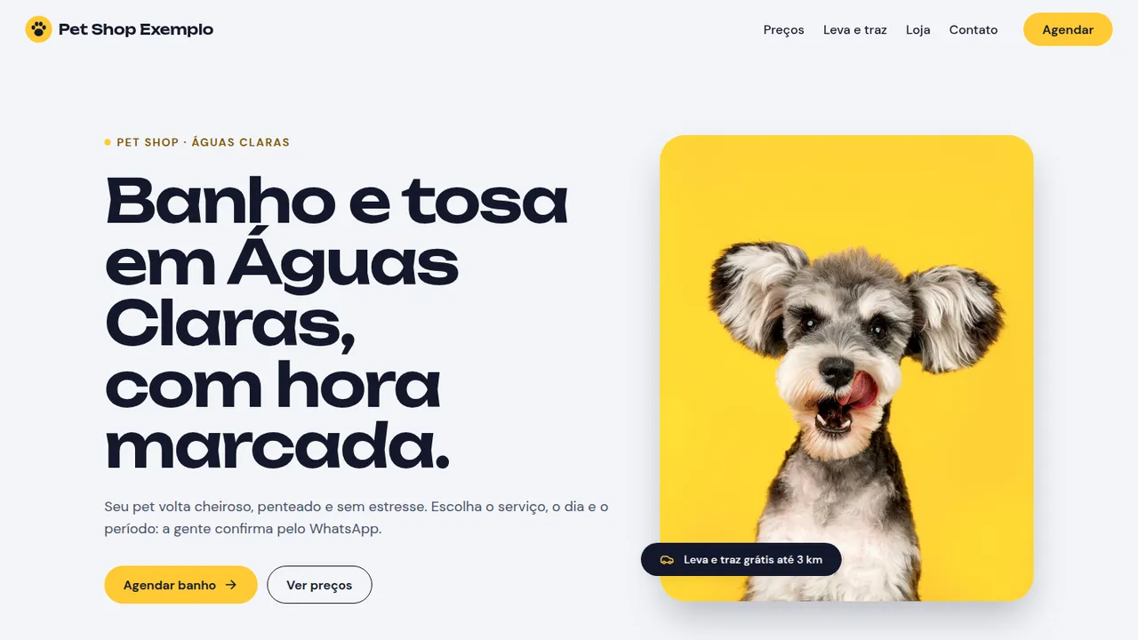 Topo do modelo de site de pet shop