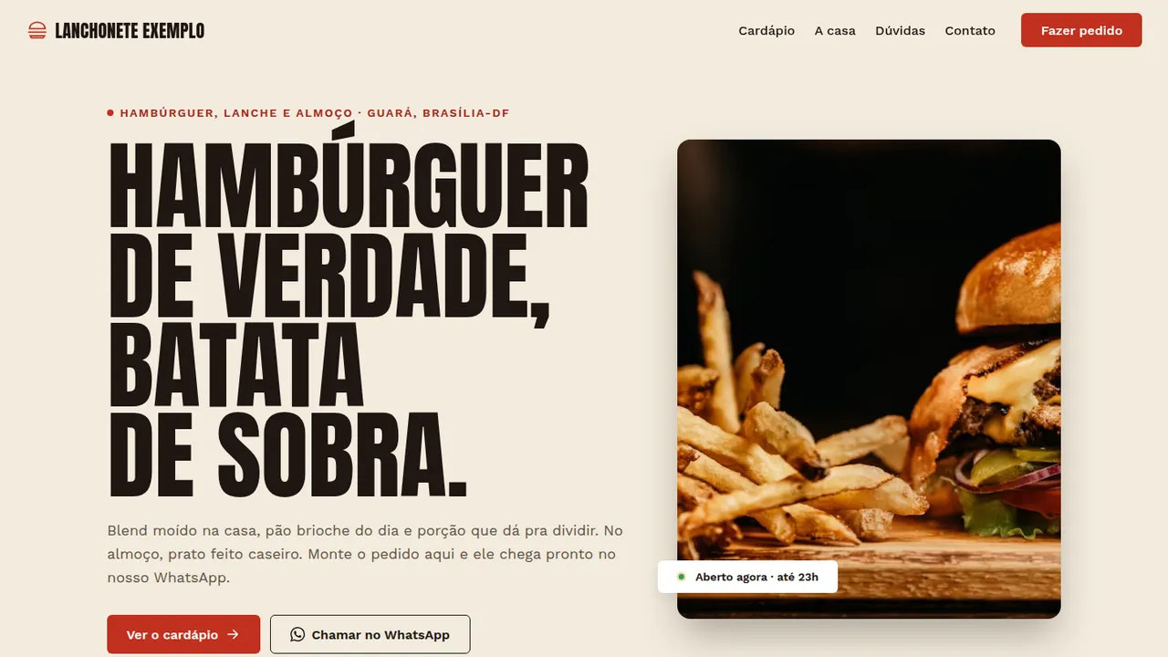 Topo do modelo de site de lanchonete