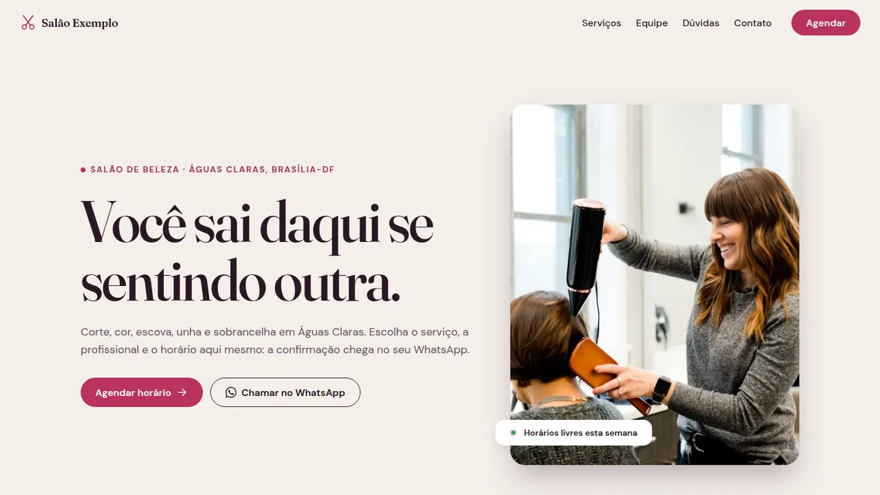 Topo do modelo de site de salão de beleza