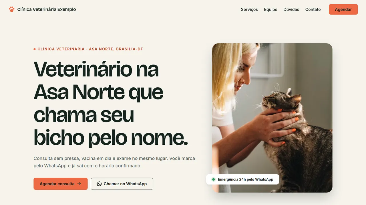 Topo do modelo de site de clínica veterinária